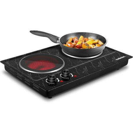 CUSIMAX Electric Double Hot Plate, Infrared Ceramic Electric Cooktopl, Black Marble CMIP-C180-BS